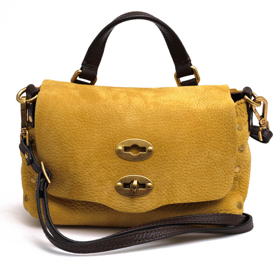 ZANELLATO ハンドバッグ ザネラート POSTINA BABY ポスティーナ ベイビー ヌバック フラップ式 シボ革 シュリンクレザー 2WAY ショルダーバッグ スタッズ 【中古】