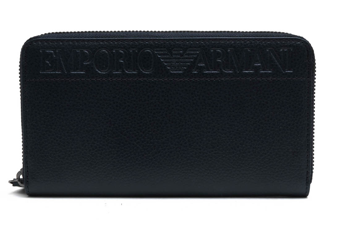 EMPORIO ARMANI 長財布 アルマーニ YEME49 YG89J PORTA YEN PVC LETTERING+PU LIS WALLET 合成皮革 イーグルロゴ 小銭入れあり シボ革 シュリンクレザー ラウンドジップ ラウンドファスナー 【中古】｜ブランディング