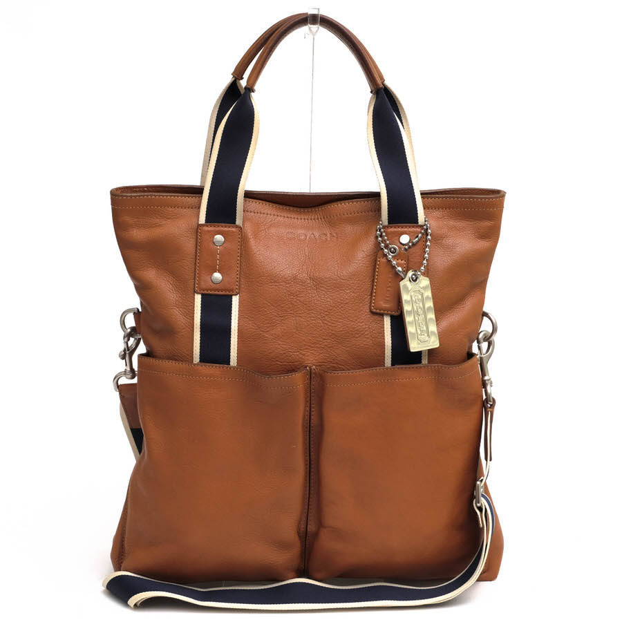 COACH トートバッグ コーチ職 F70558 Heritage Web Leather Foldover Tote ヘリテージ ウェッブ なめし革 フォルド 厚地の外套 トート ウェブレザー 子ウシ 牛皮 A4大きさ納める能力のある 2WAY ショルダーバッグ 定番 【中古】