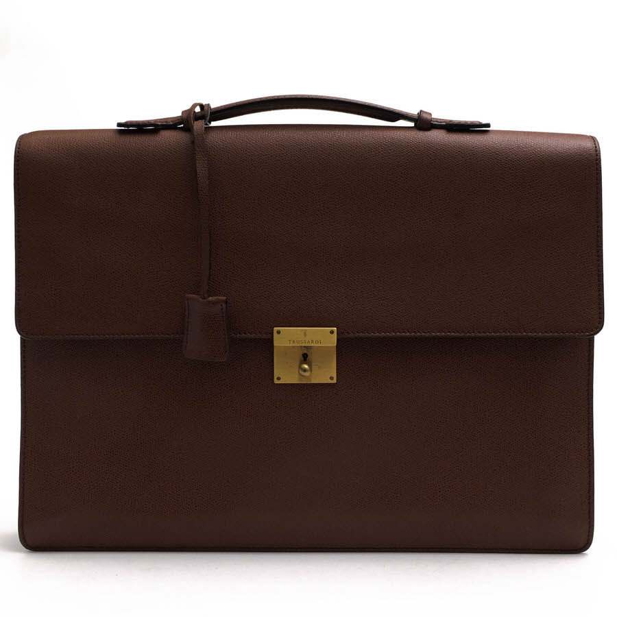 TRUSSARDI ビジネスバッグ トラサルディ グレイン型押し牛革 A4サイズ収納可 【中古】