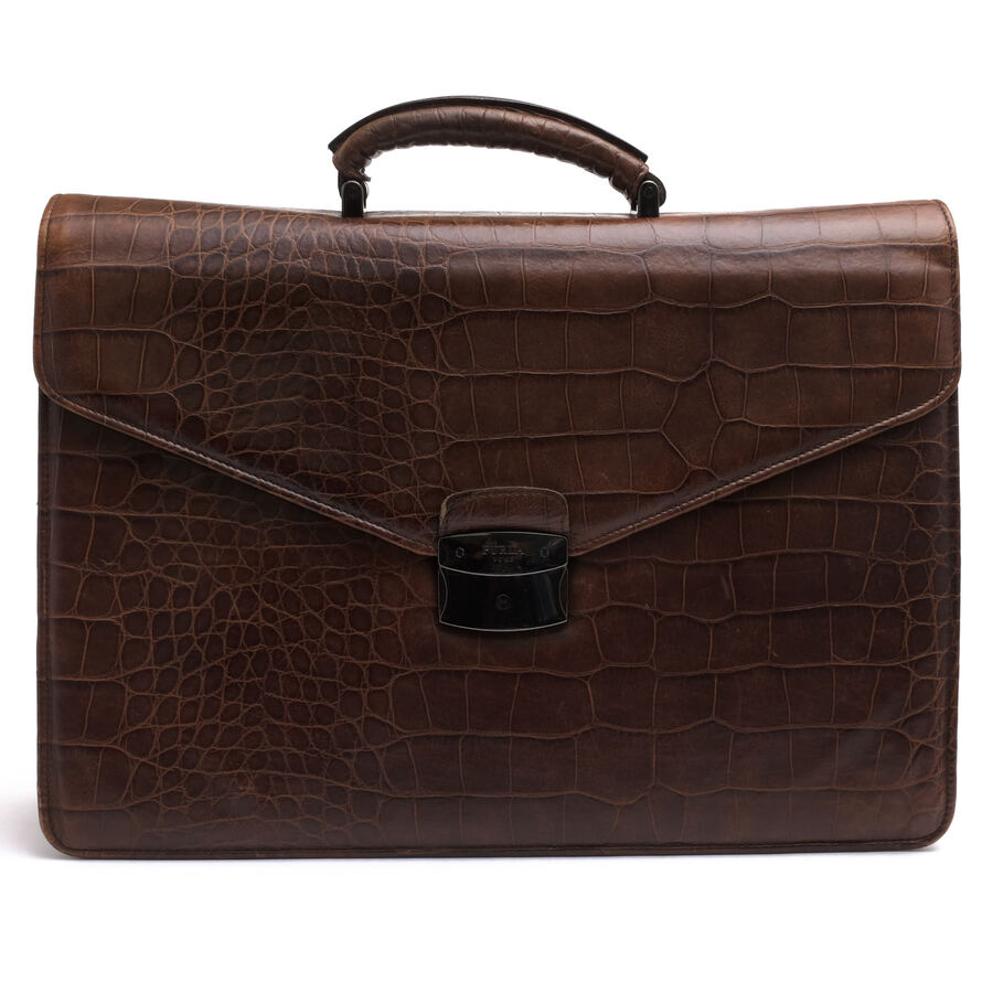 FURLA ビジネスバッグ フルラ UOMO ウォモ メンズライン 牛革 A4サイズ収納可 クロコ型押し 【中古】|ブランディング