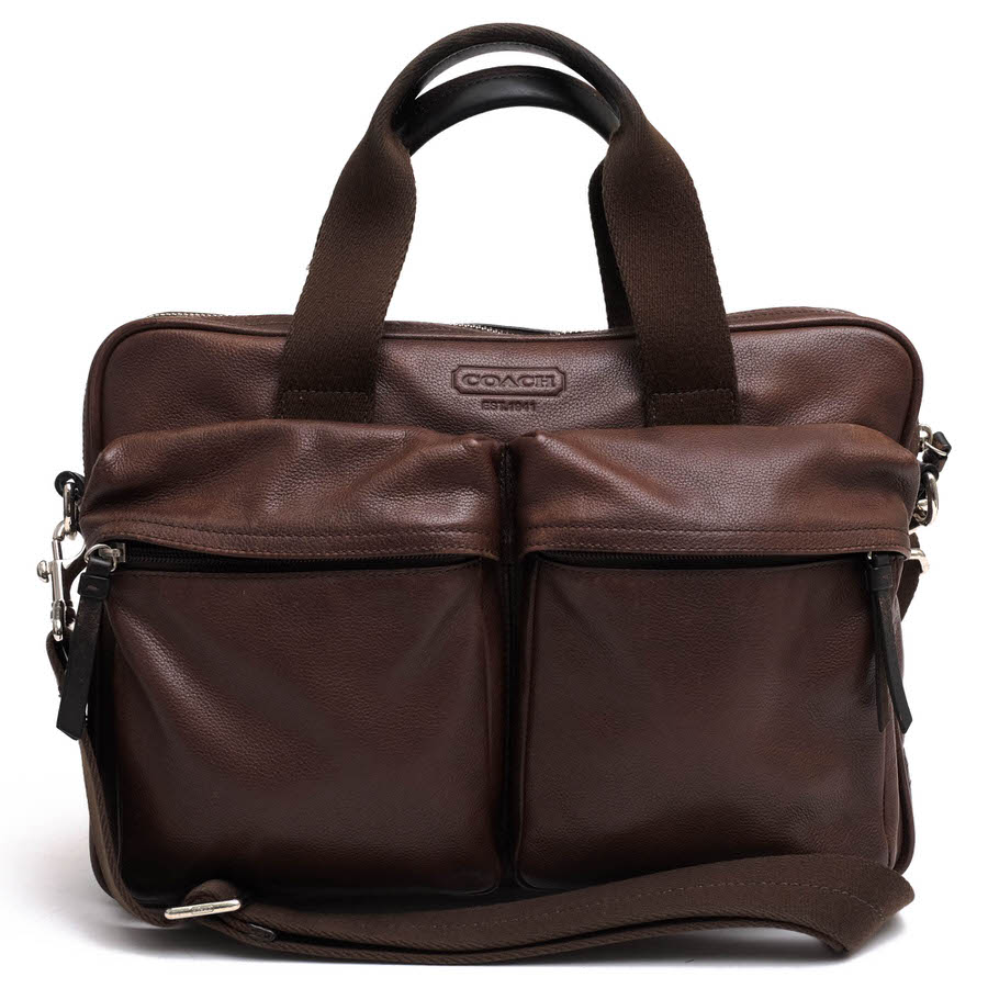 COACH 商行為御徒面子 コーチ職 70859 Thompson Slim Leather Commuter トンプソン なめし革 か細い コミューター X スパイロレザー 牛皮  2WAY ショルダーバッグ シボ革 シュリンクレザー 【中古】