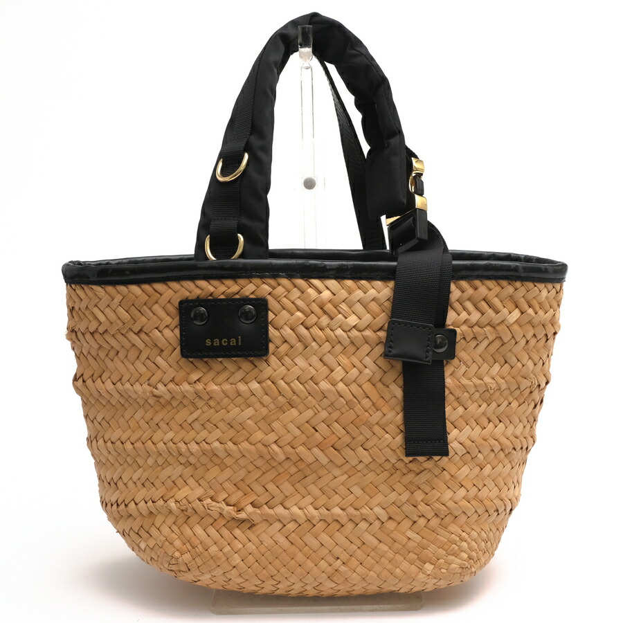 sacai トートバッグ サカイ S046-01-976 Hybrid Marche Medium Bag マニラ麻 ナイロン 牛皮 手かご御徒面子 カゴ御徒面子  【中古】