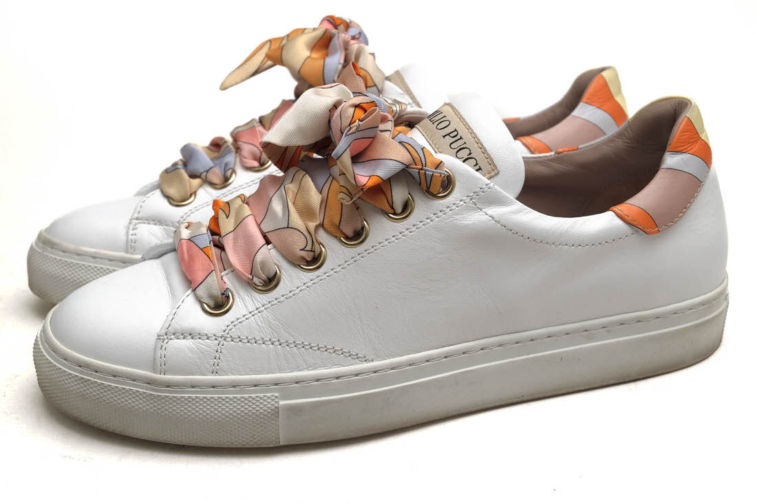 EMILIO PUCCI ローカットスニーカー エミリオ・プッチ 9ECE90 Ribbon Lace-up Twill Trainers カーフ 牛革 スカーフ  【中古】