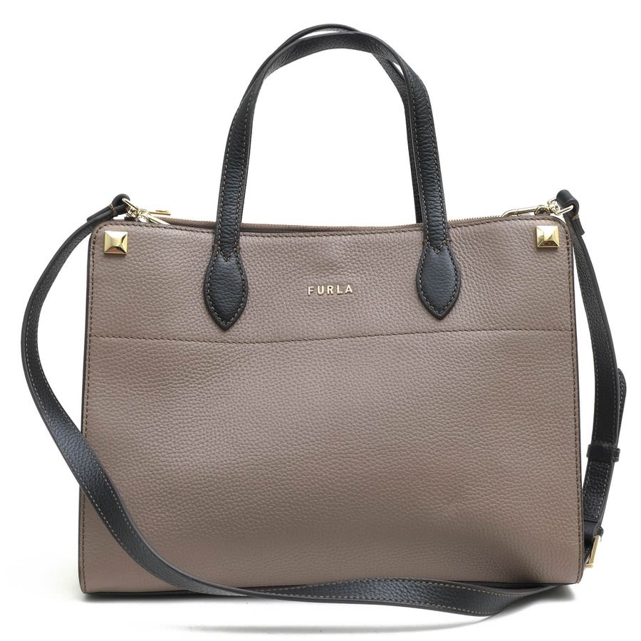 FURLA トートバッグ フルラ WB00635 AFRODITE M TOTE VITELLO KERIA COLORBLOCK 牛革 カーフ グレージュ A4サイズ収納可 バイカラー シボ革 シュリンクレザー 2WAY ショルダーバッグ 【中古】