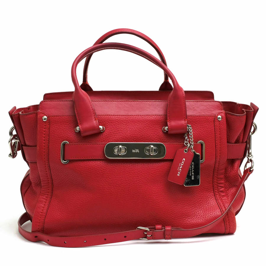 COACH ハンドバッグ コーチ 34408 Swagger Carryall in Nubuck Pebble Leather スワッガー ぺブルドレザー キャリーオール ペブルドレザー 牛革 2WAY ショルダーバッグ シボ革 シュリンクレザー 【中古】|ブランディング