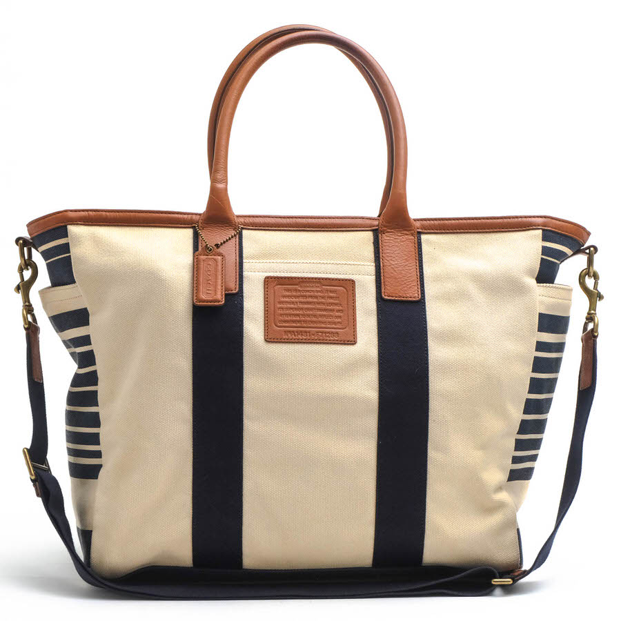 COACH トートバッグ コーチ職 F71268 ヘリテージ 砂浜 帆布 ビンテージ 縞模様 ゲッタウェイ トート 構成要素牛皮 縞模様 2WAY ショルダーバッグ 【中古】