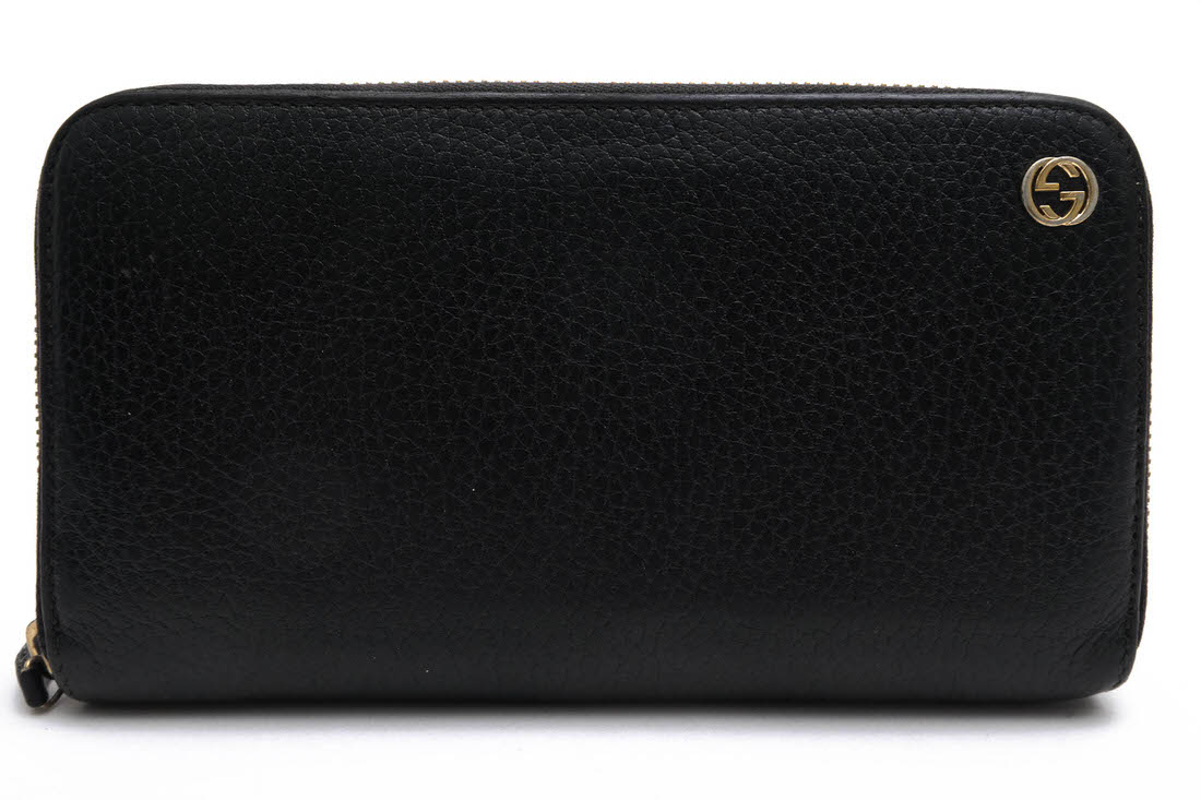 GUCCI 長財布 グッチ 449347 Original Leather Dollar Calf Wallet 牛革 カーフ インターロッキングGG シボ革 シュリンクレザー 小銭入れあり ラウンドジップ ラウンドファスナー 【中古】