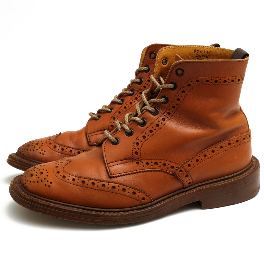 Tricker's レースアップブーツ トリッカーズ M2508 MALTON Brogue Boots モールトン カーフ 牛革 ダブルソール カントリーブーツ ウイングチップ 定番 グッドイヤーウェルト製法 【中古】