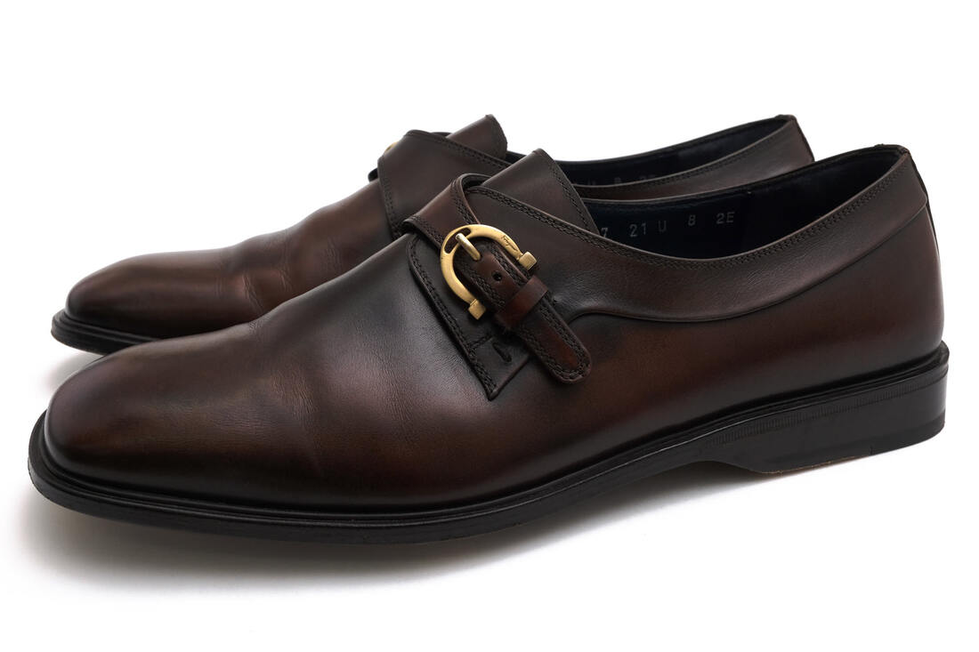 Salvatore Ferragamo ビジネスシューズ フェラガモ RIGO UG14167 カーフレザー 牛革 モンクストラップ レザーソール マッケイ製法 【中古】｜ブランディング