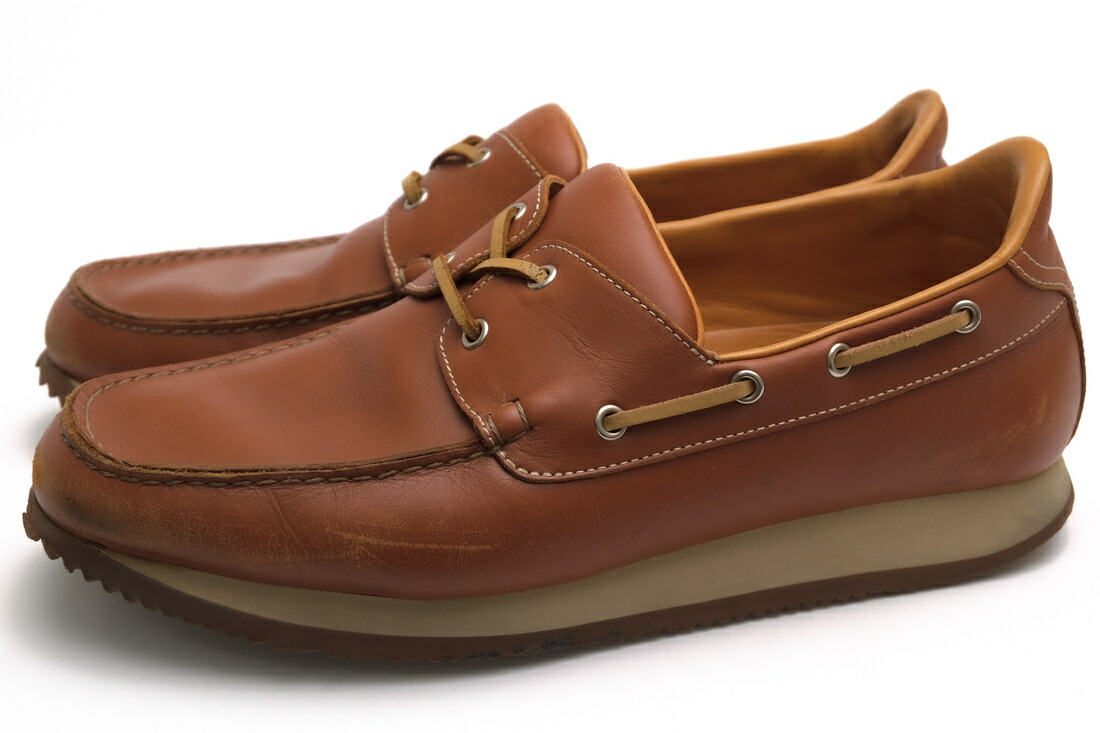 HERMES 甲板シューズ エルメス CANOE カノエ カーフレザー 牛皮   【中古】