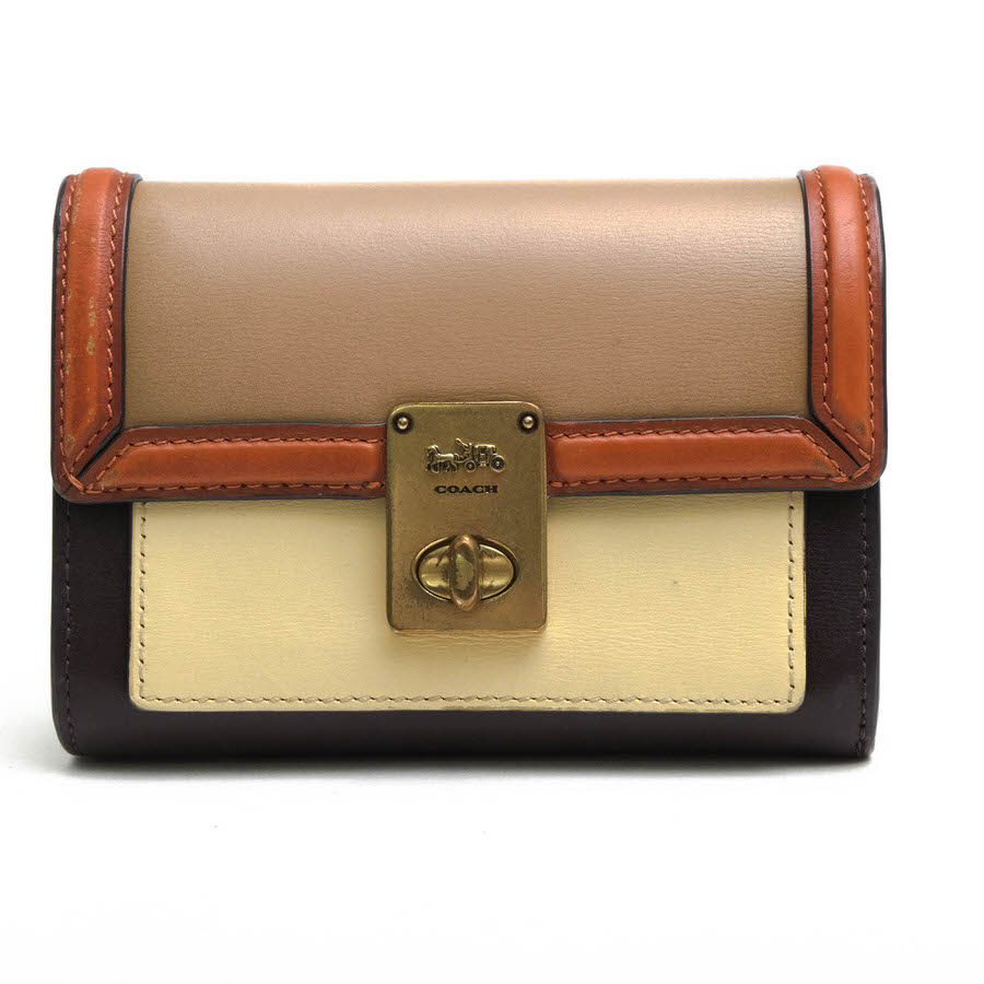 COACH 財布 コーチ 89242 Hutton Wallet In Colorblock ハットン リファインドカーフ 牛革 ターンロック金具 小銭入れあり 二つ折り 【中古】