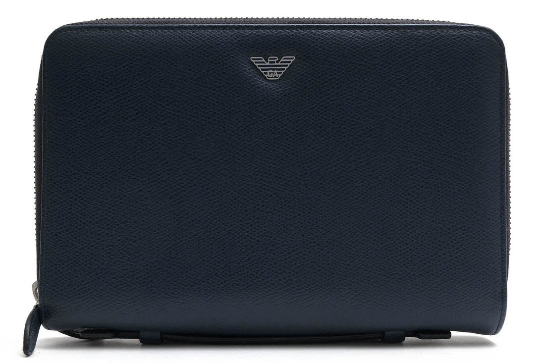 EMPORIO ARMANI 長がま口 アルマーニ Y4R015 YAQ2E 2塁手御徒面子 型押しカーフスキン 牛皮 まとめ役 釣り銭入れあり ラウンドジップ ラウンドチャック 【中古】 メンズ財布-財布・ケース