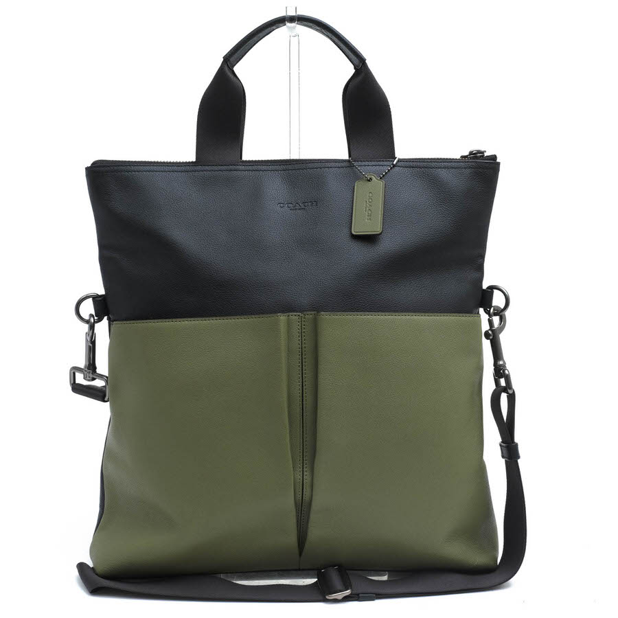 COACH トートバッグ コーチ F11740 Charles Foldover Tote In Colorblock Leather チャールズ フォルドオーバー トート カラーブロックレザー スムースカーフ 牛革 シボ革 シュリンクレザー バイカラー 2WAY ショルダーバッグ 【中古】