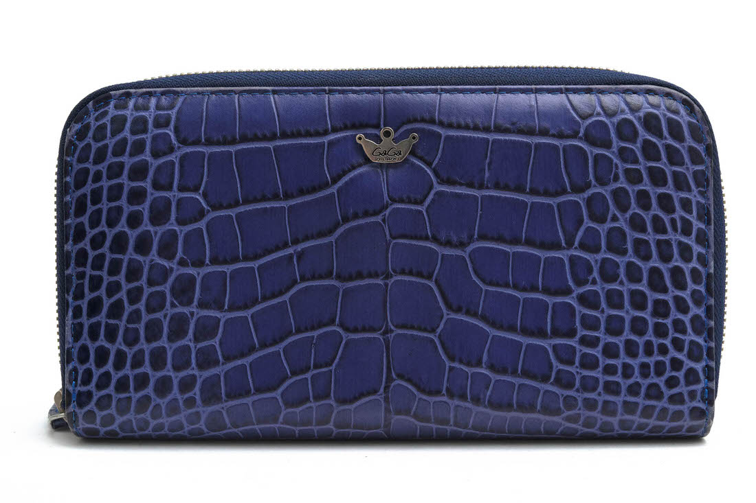 GaGa MILANO 長財布 ガガミラノ 211D 牛革 小銭入れあり クロコ型押し ラウンドジップ ラウンドファスナー 【中古】