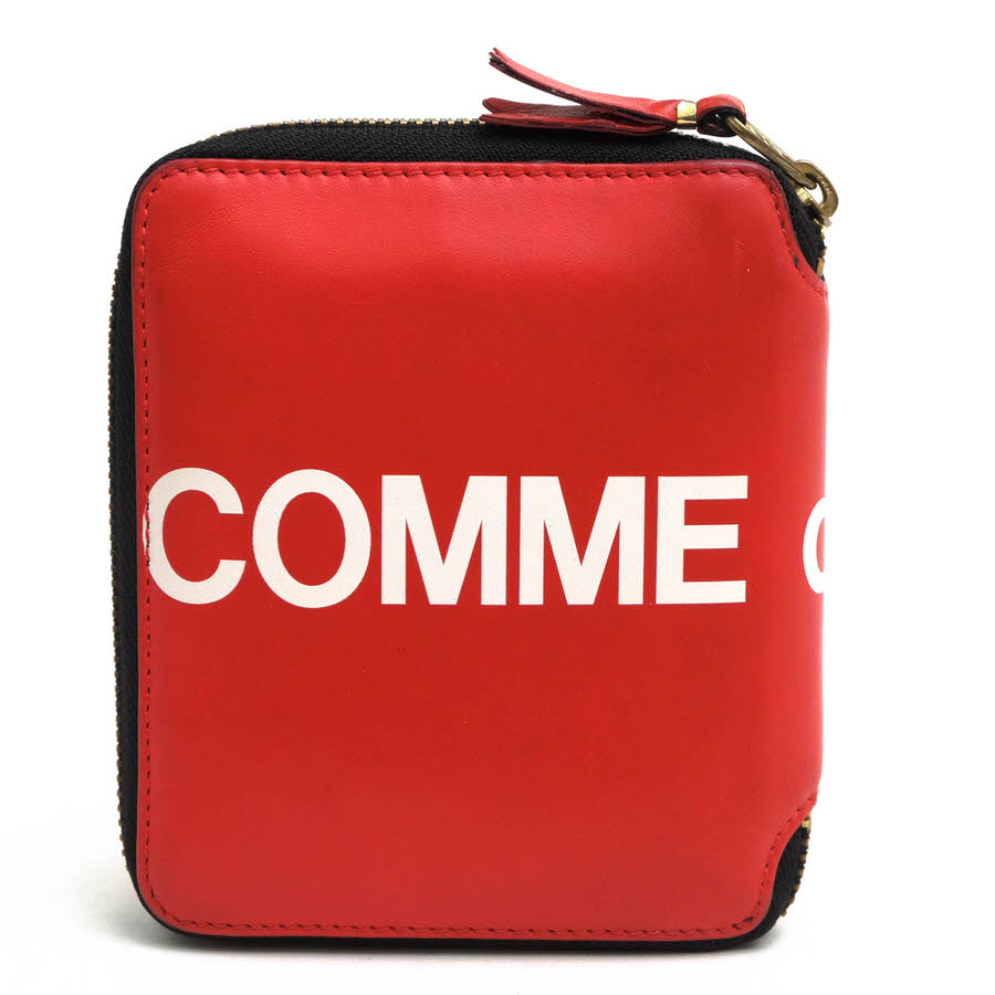 COMME des GARCONS がま口 コムデ給仕 SA2100HL CDG Wallet Huge Logo 牛皮 子ウシ ユニ一発やる ラウンドジップ ラウンドチャック 二つ折り 釣り銭入れあり 【中古】 財布・ケース-メンズ財布