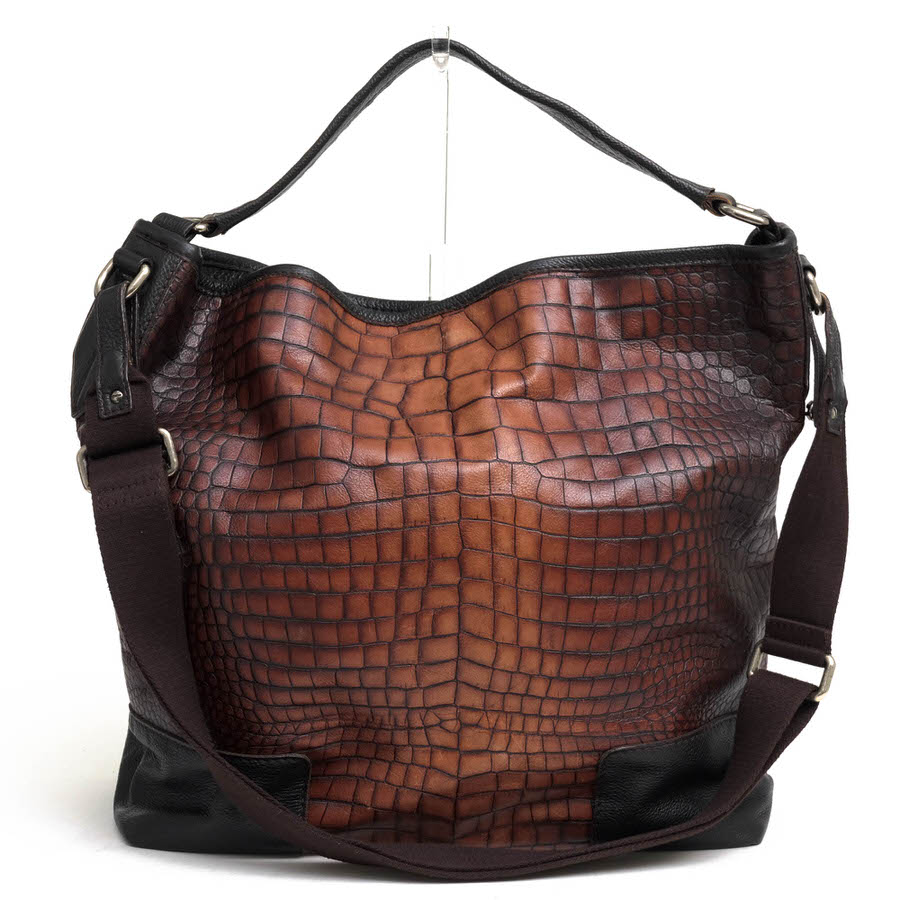 FURLA トートバッグ フルラ  UOMO ウオモ 牛皮  2WAY ショルダーバッグ シボ革 シュリンクレザー クロコ型押し 【中古】