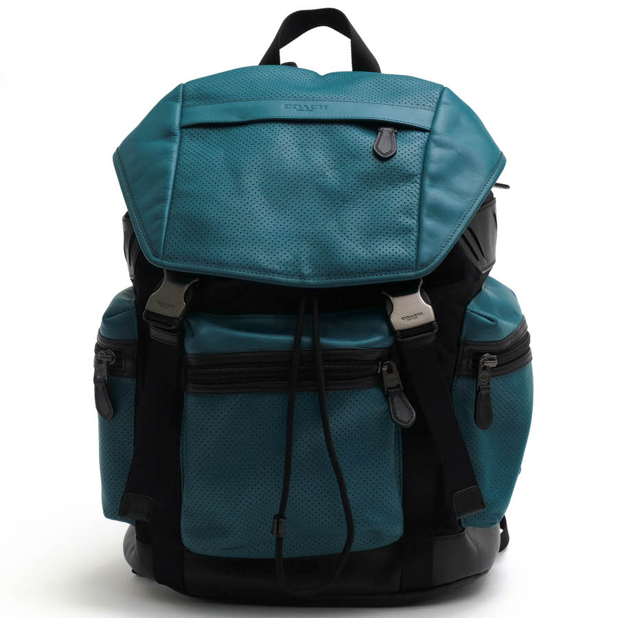 COACH リュック コーチ F57477 TERRAIN TREK PACK IN PERFORATED MIXED MATERIALS パフォレイテッド ミックスド マテリアル テレイン トレック バックパック スムースレザー 牛革 パンチング加工 ノートPC収納可 【中古】|ブランディング