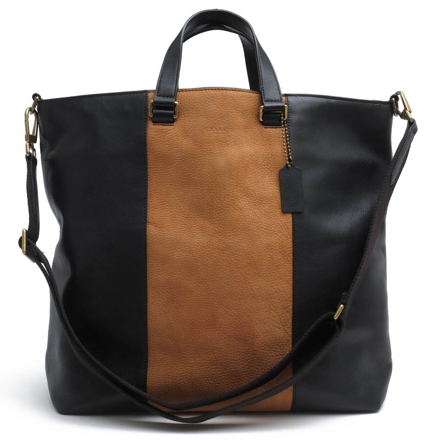 COACH トートバッグ コーチ 71428 Bleecker Center Stripe Day Tote In Leather ブリーカーセンターストライプ デイ トート 牛革 カーフ ストライプ 2WAY ショルダーバッグ バイカラー 【中古】