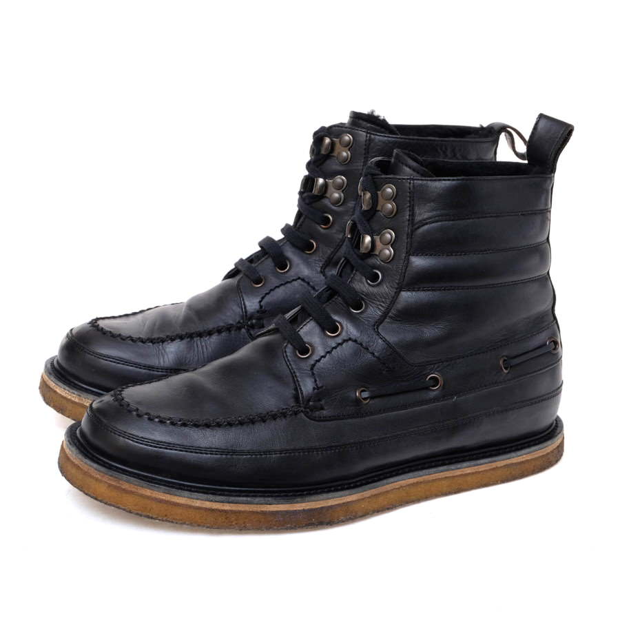 BOTTEGA VENETA レースアップブーツ ボッテガヴェネタ  子ウシ 牛皮  ボア モカシン クレープソール 【中古】