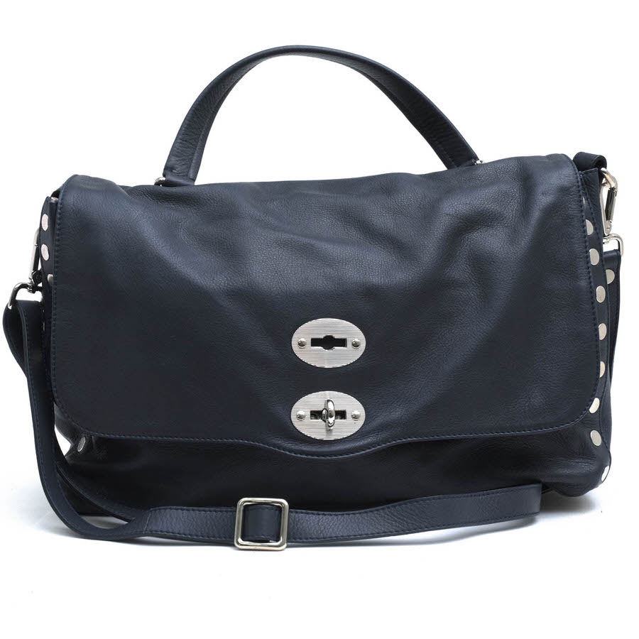 ZANELLATO ハンドバッグ ザネラート Postina M Soft Marsiglia ポスティーナ ヨーロッパ産カーフレザー 牛革 フラップ式 2WAY ショルダーバッグ シボ革 シュリンクレザー ユニセックス 男女兼用 【中古】