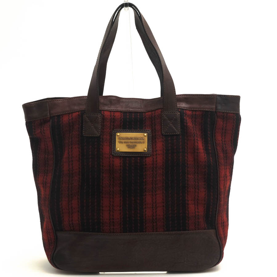 DOLCE＆GABBANA トートバッグ ドルガバ BM0695 SHOPPING TESSUTO CHECK CUOIO 一部牛革 チェック柄 【中古】