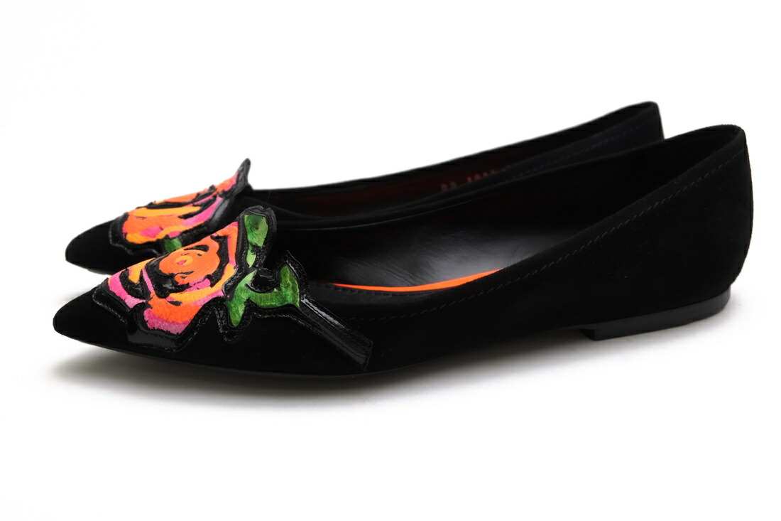 Louis Vuitton パンプス ヴィトン Stephen Sprouse Black Suede Neon Rose Pointed Toe Pumps スティーブン・スプラウス 牛皮 ローズ サクラ色 グラフ記録紅茶 レザーソール 【中古】
