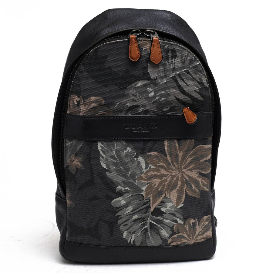 COACH ショルダーバッグ コーチ F72307 Campus Pack In Printed Canvas Hawaiian Palm キャンパスパック ハワイアン パーム プリンテッド コットンキャンバス 牛革 ハワイアン柄 ボディバッグ シボ革 シュリンクレザー 【中古】｜ブランディング