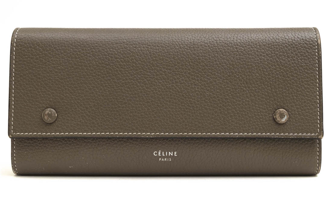CELINE 長紙入れ セリーヌ 101673AFE Large Flap Multifunction インチ Drummed Calfskin ラージ 下げ翼 役立つこと 牛皮 子ウシ 下げ翼式 ユニ一発やる 男女兼用 御釣り入れあり 【中古】