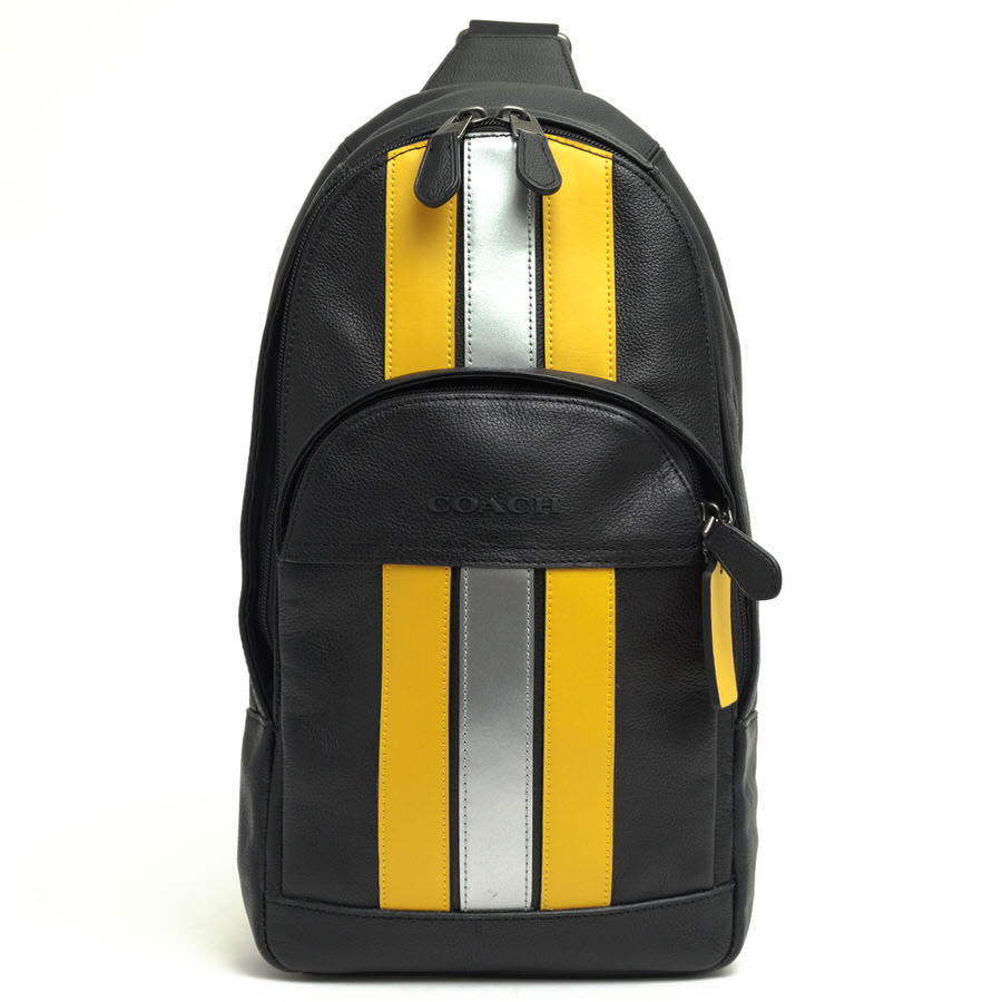 COACH ショルダーバッグ コーチ F83270 Houston Pack With Varsity Stripe ヒューストン ヴァーシティ ストライプ レザー スリング パック ボディー バッグ ペブルドレザー 牛革 ストライプ ボディバッグ シボ革 シュリンクレザー 【中古】｜ブランディング