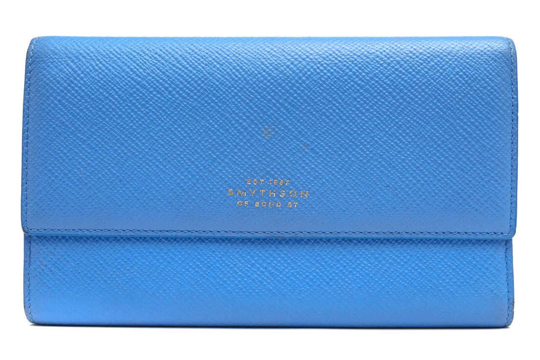 SMYTHSON 長財布 スマイソン Panama パナマ クロスグレインレザー 牛革 小銭入れあり 三つ折り ユニセックス 男女兼用 【中古】