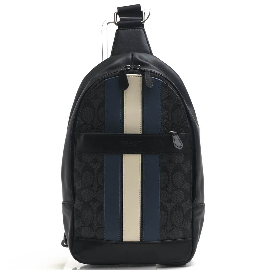 COACH ショルダーバッグ コーチ F26067 Charles Pack In Signature Canvas With Varsity Stripe チャールズ パック シグニチャーキャンバス バーシティ ストライプ 一部牛革 クロスボディ ボディバッグ 【中古】