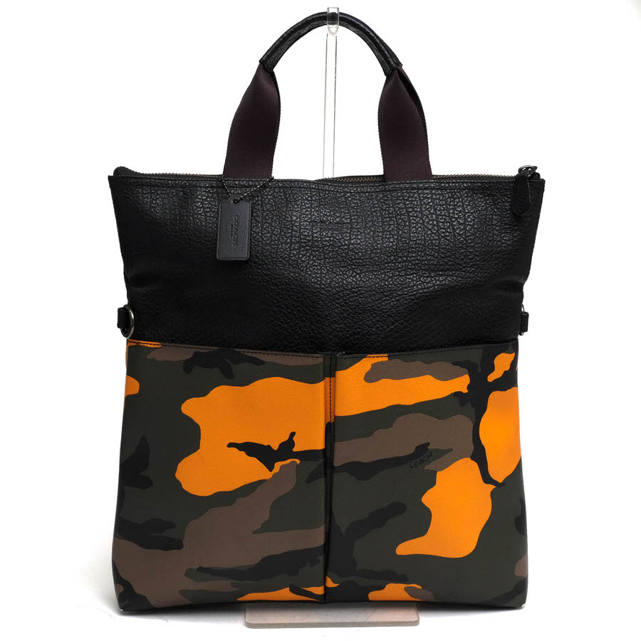 コーチ職/COACH/F24765 Charles Foldover Tote With Camo Print プリンスチャールズ島 フォールドオーバー 間鴨刷り上げる トートバッグ 【中古】
