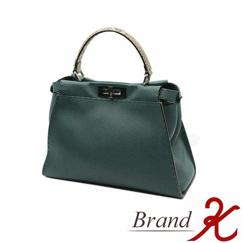 限定SALE！【 FENDI / フェンディ 】 PEE KA BOO / ピーカブー レギュラー セレリア 8BN290 グリーン 緑 パイソン シルバー金具 2WAY ショルダーバッグ ストラップ付 レザー ハンドバッグ ダークグリーン 【中古・美品】【送料無料】 BRAND K 浜町店