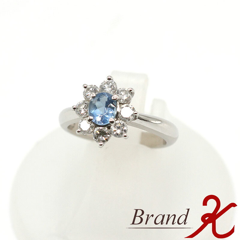 【ノーブランド】Pt900 アクアマリン 0.52ct ダイヤ 0.72ct リング ダイヤモンド 指輪 プラチナ900 サイズ11号 プラチナ ブルー 色石 ジュエリー磨き仕上げ済み 鑑別書付き レディース 【 中古品・美品 】【 送料無料 】 BRAND K 浜町店|Brand K