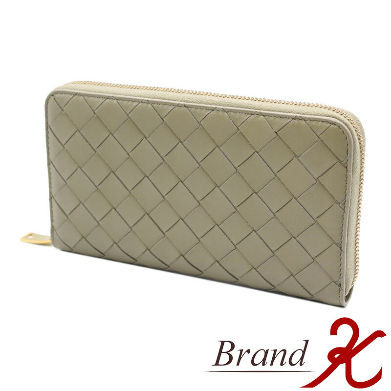 【 BOTTEGA VENETA / ボッテガヴェネタ 】イントレチャート 　ジップアラウンド ウォレット レザー グレーベージュ ラウンドファスナー長財布ゴールド金具 メンズ レディース ボッテガ【 中古品・ほぼ新品 】【 送料無料 】 BRAND K 浜町店｜Brand K 42,900円