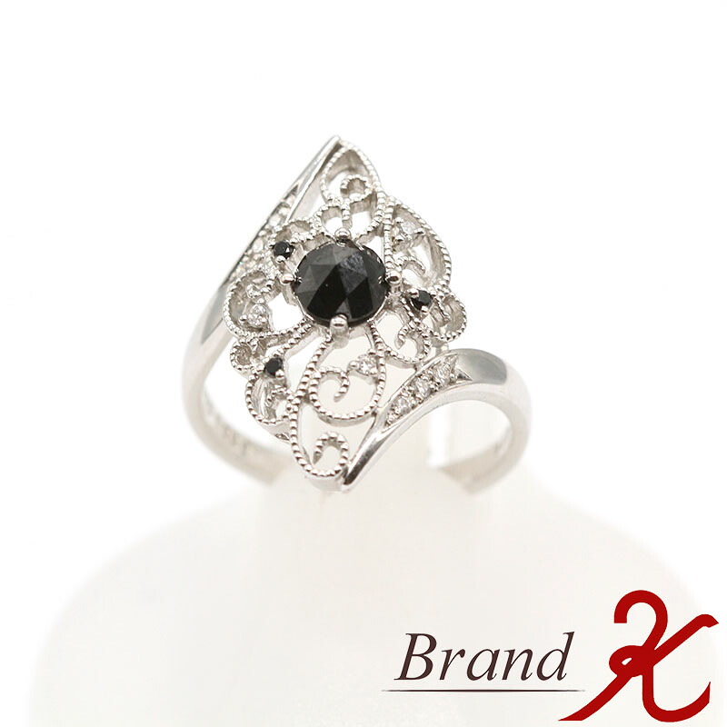 【ノーブランド】K18WG　ブラックダイヤ 0.56ct　リングメレダイヤ　ブラック　18金透かし模様　ミル打ち　サイズ12号指輪 　ジュエリー レディース【 中古品・美品 】【 送料無料 】 BRAND K 浜町店｜Brand K 65,340円