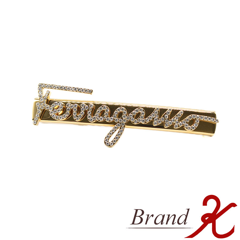 【 Salvatore Ferragamo / サルバトーレフェラガモ 】 ラインストーン　ヘアクリップ フェラガモロゴ ゴールド金具 ヘア アクセサリー 髪留め レディース 【 中古品 】【 送料無料 】 BRAND K 浜町店