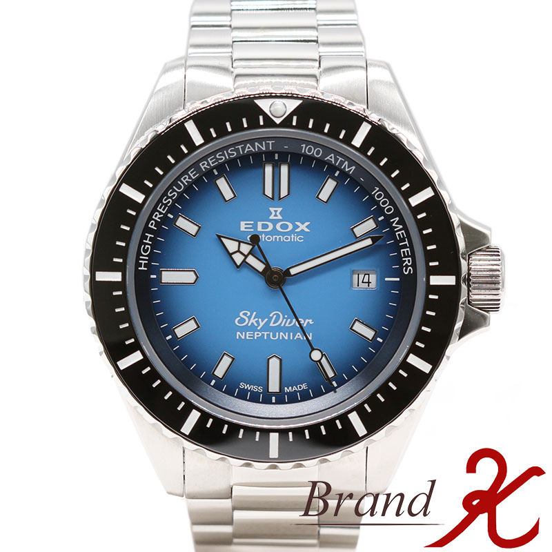 【 EDOX / エドックス 】 ネプチュニアン オートマティック スカイダイバー 80120-3NM-BUIDN ブルー文字盤 44mm SS ステンレス 自動巻き 100気圧 メンズ 腕時計 磨き仕上済み 【 中古品 ・美品】【 送料無料 】 BRAND K 浜町店