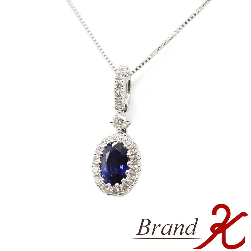 【 ノーブランド 】K18WG サファイア ダイヤモンド ネックレスD0.24ct S0.65ct ホワイトゴールド ダイヤモンド ブルーサファイア レディース ジュエリー アクセサリー【 中古品・美品 】【 送料無料 】 BRAND K 浜町店|Brand K