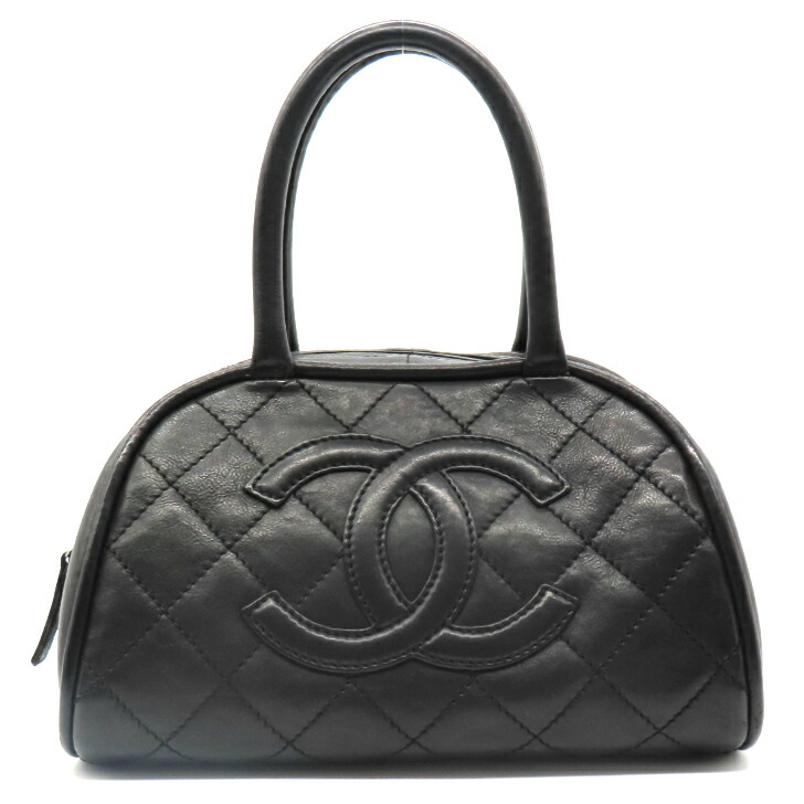 【本物引き受ける】CHANEL シャネル ミニボストンバッグ マトラッセ なめし革 黒いこと レディース 貨物輸送無料 【中古品】