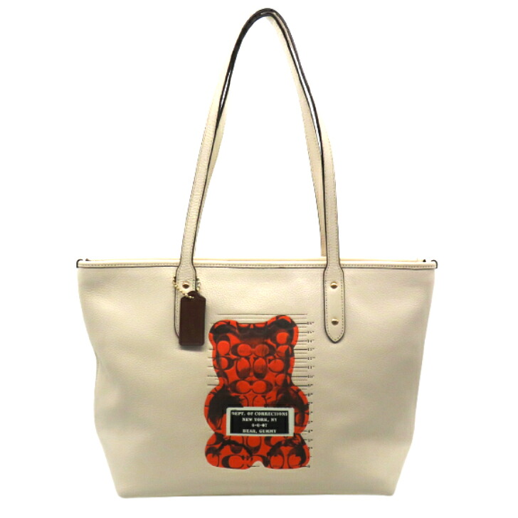 【本物保証】COACH コーチ ガミーベア トートバッグ F78203 レザー チョークマルチ ホワイト レディース 送料無料 【中古品】｜ブランド館　店