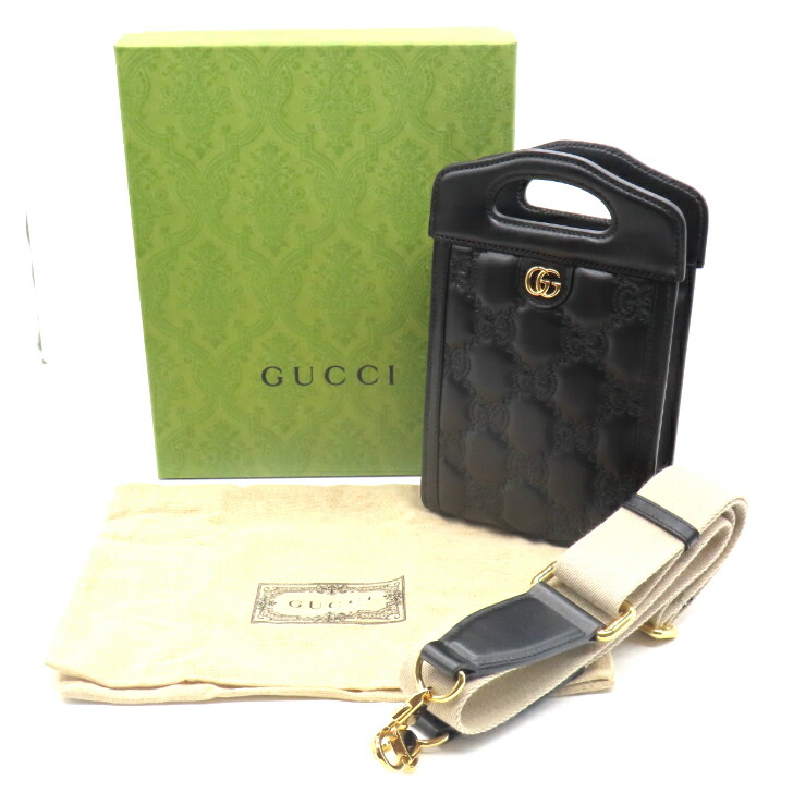 【本物引き受ける】【見せびらかす未当て嵌める品】GUCCI グッチ  ミニトップハンドルバッグ GGマトラッセ 723776 なめし革 黒いこと キルティング 2Wayショルダーバッグ レディース 貨物輸送無料 【中古品】
