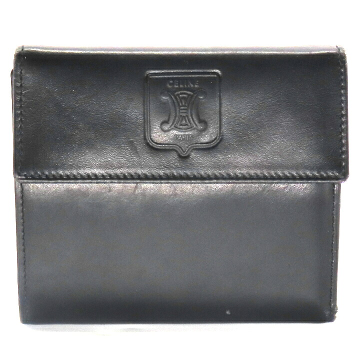 【本物保証】CELINE セリーヌ 二つ折り財布 M08 レザー ブラック 送料無料 【中古品】｜ブランド館　店