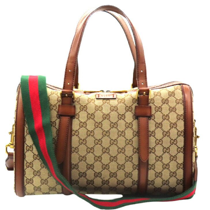 【本物引き受ける】GUCCI グッチ GG帆布 2Way ボストンバッグ シェリー酒生産ライン 381044 赤銅色 貨物輸送無料 【中古品】