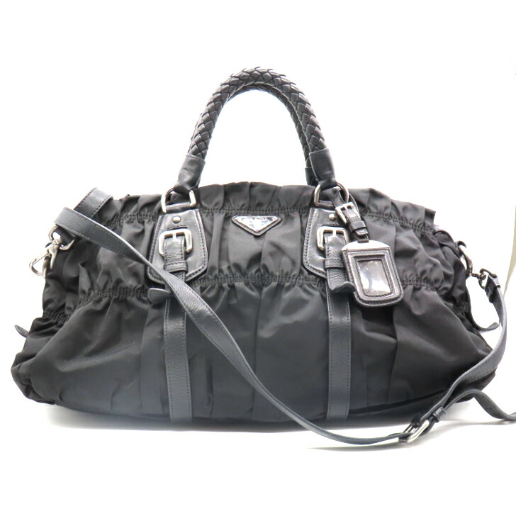 【本物引き受ける】PRADA プラダ 2Way ハンドバック ショルダーバッグ BN1407 ナイロン なめし革 黒いこと レディース 貨物輸送無料 【中古品】