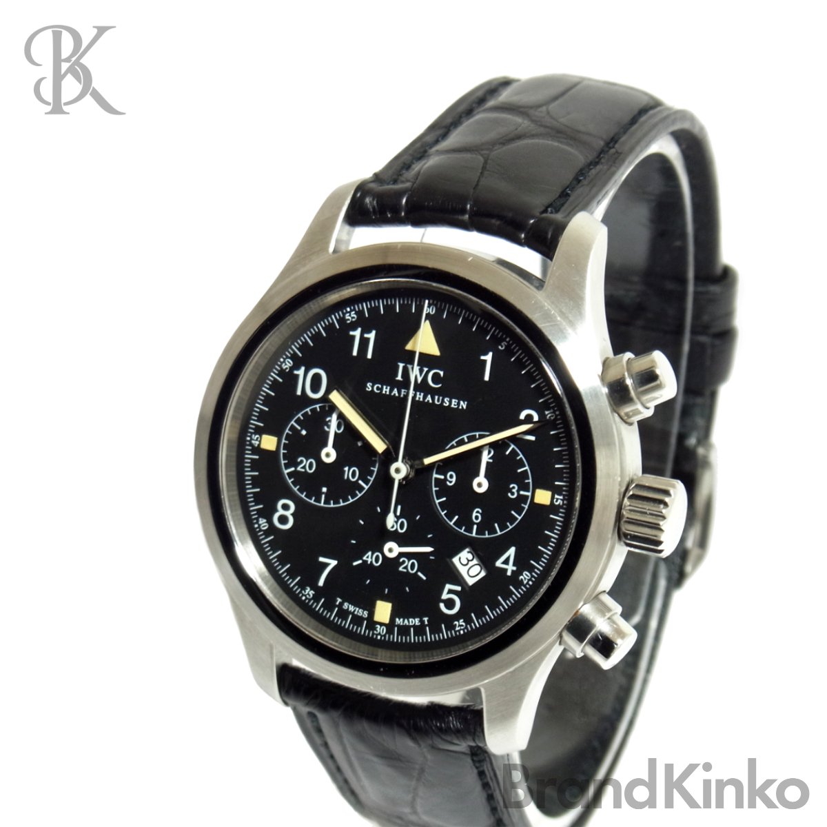 IWC フリーガークロノグラフ 374101 メンズ 石英 黒文字盤 完全無欠ダンス楽隊 尾錠付き添い人 動くこと品 嘱する品 ◆ 【中古】