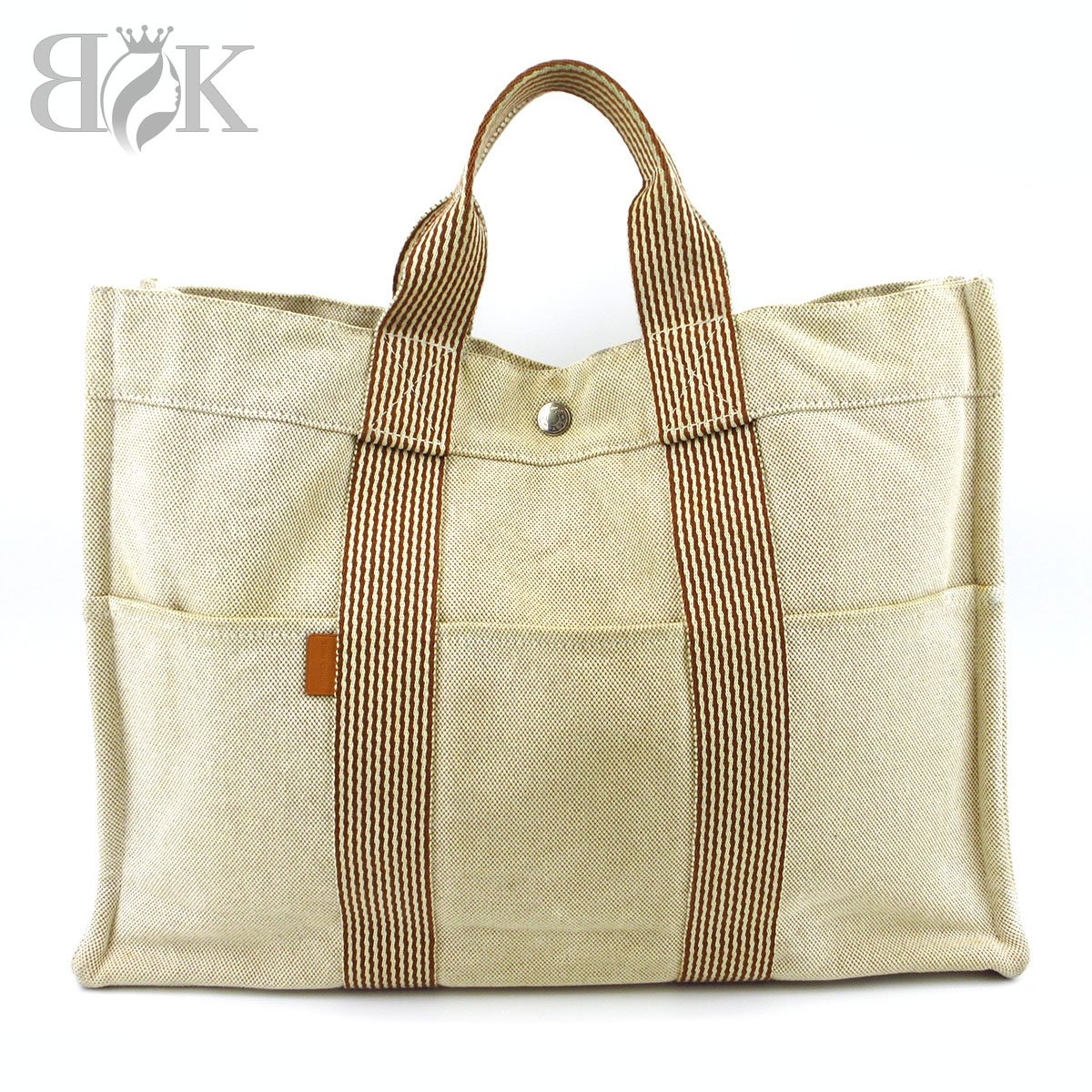 エルメス　HERMES フールトゥMM トートバッグ キャンバス　グレー　美品 HERMES エルメス フールトゥ MM キャンバス トート バッグ