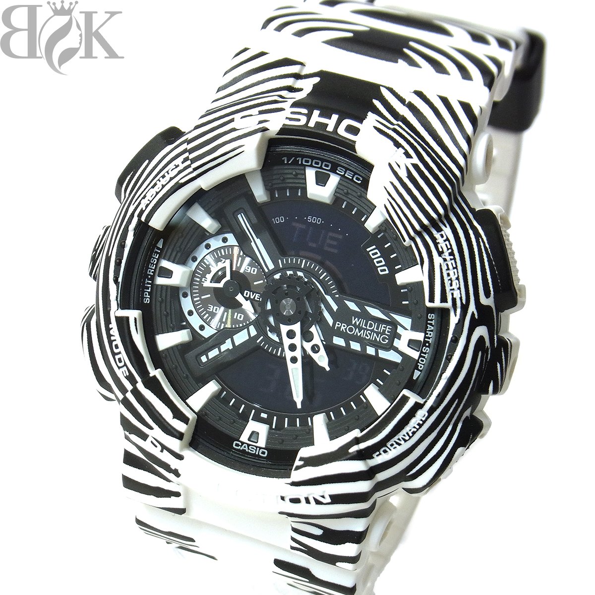 当てずっぽう未当て嵌める品 カシオ G-SHOCK 110続きもの GA-110WLP-7AJR メンズ ウオッチ デジアナ 石英 白 黒 グレビーシマウマ 動くこと品 CASIO 〓 【中古】