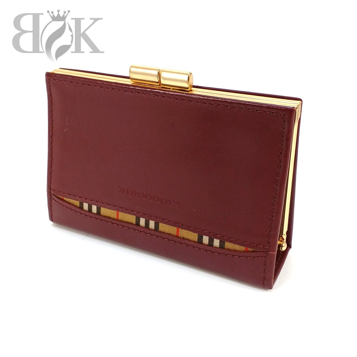 【未使用】バーバリー 二つ折り ノバチェックレザーブラウン 箱付き BURBERRY バーバリー ノバチェック 二つ折り財布 Wホック レザー